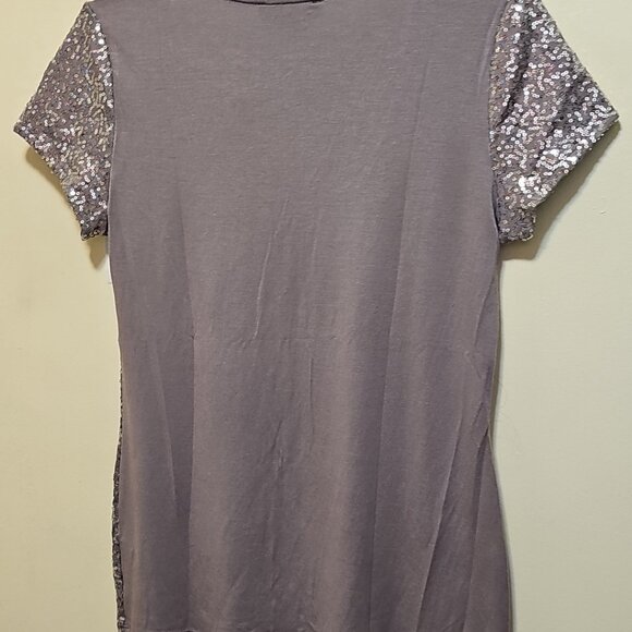 New White House Black Market SMALL Pewter Sparkle Shell Short Sleeve Top - Picture 6 of 7